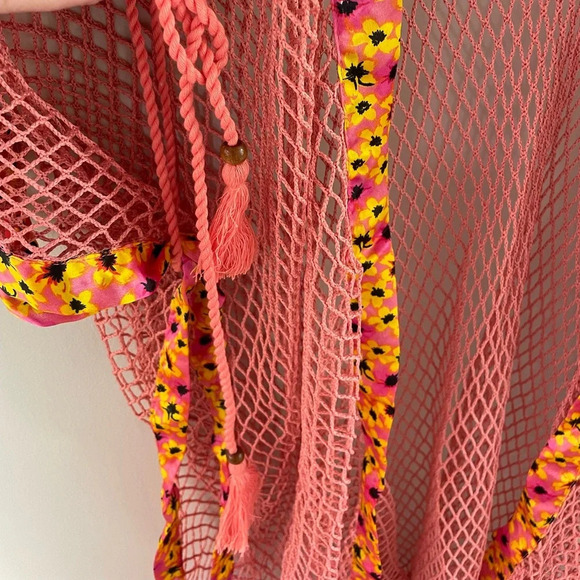 Steve Madden Open Weave Topper - Pink/Yellow Floral Mesh Kimono - NWT! - Picture 8 of 14